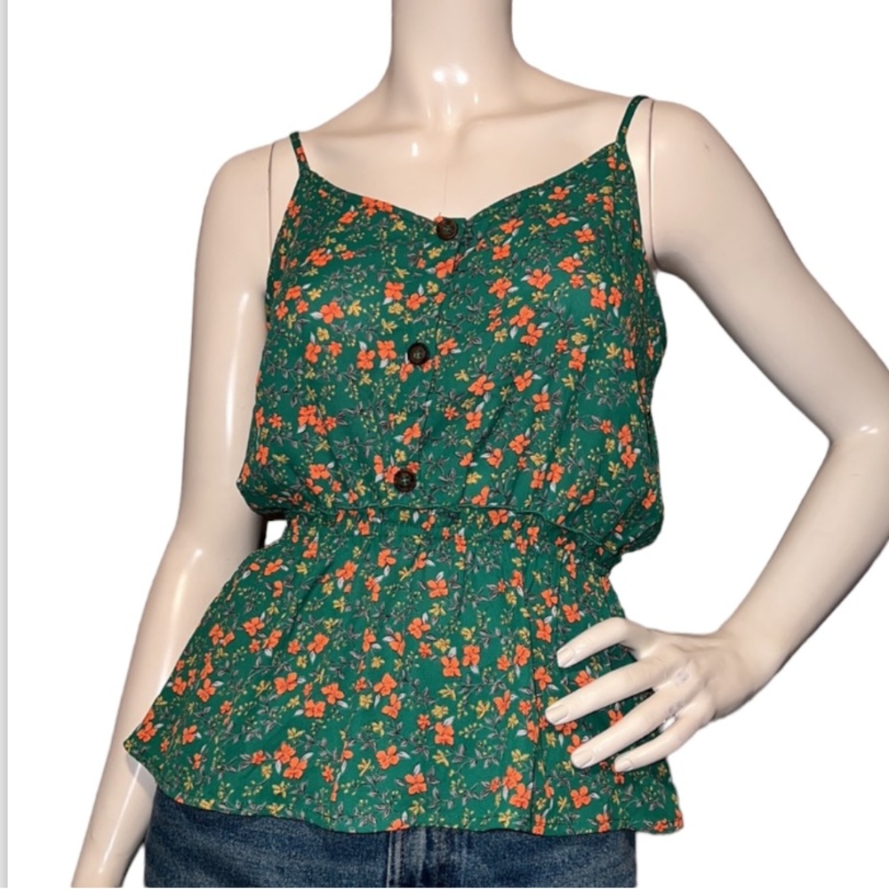 NWT Sienna Sky Green Orange Floral Print Cami Top, Small